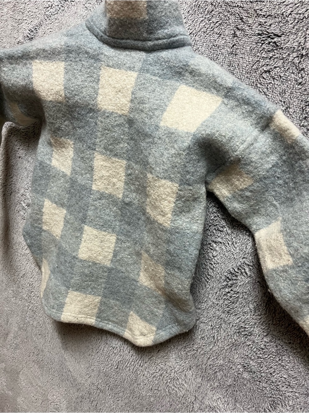 Madewell Kids M Plaid Half-Zip Pullover Cream light blue/grey 100% merlino wool - Picture 8 of 8